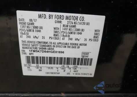 2017 Ford Explorer Xlt из США, поврежденный, VIN 1FM5K7D84HGE01896